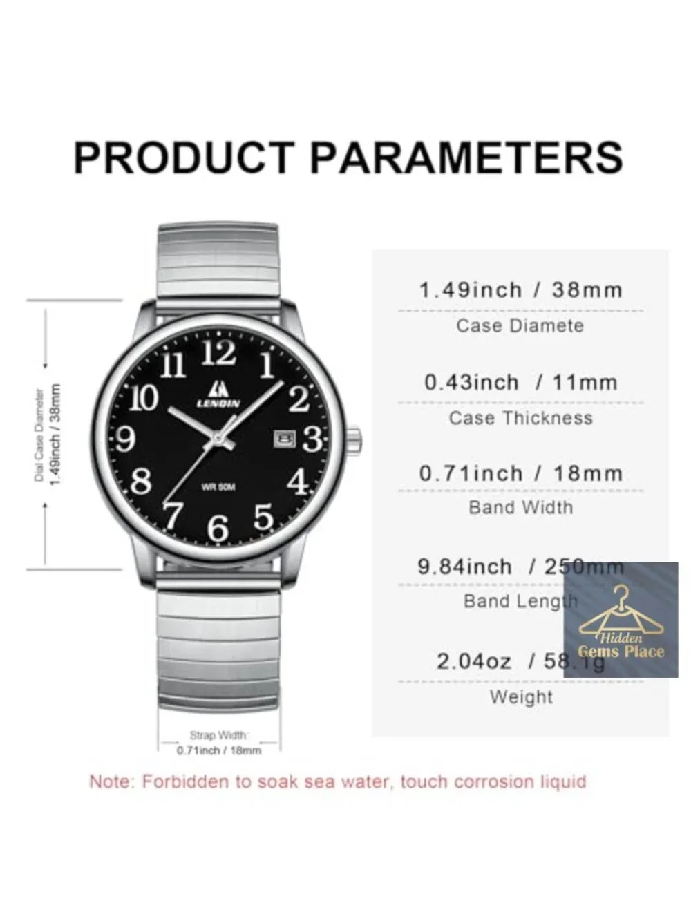 Men's Stainless Steel Analog Quartz Watch Waterproof Easy Reader Expansion Band
